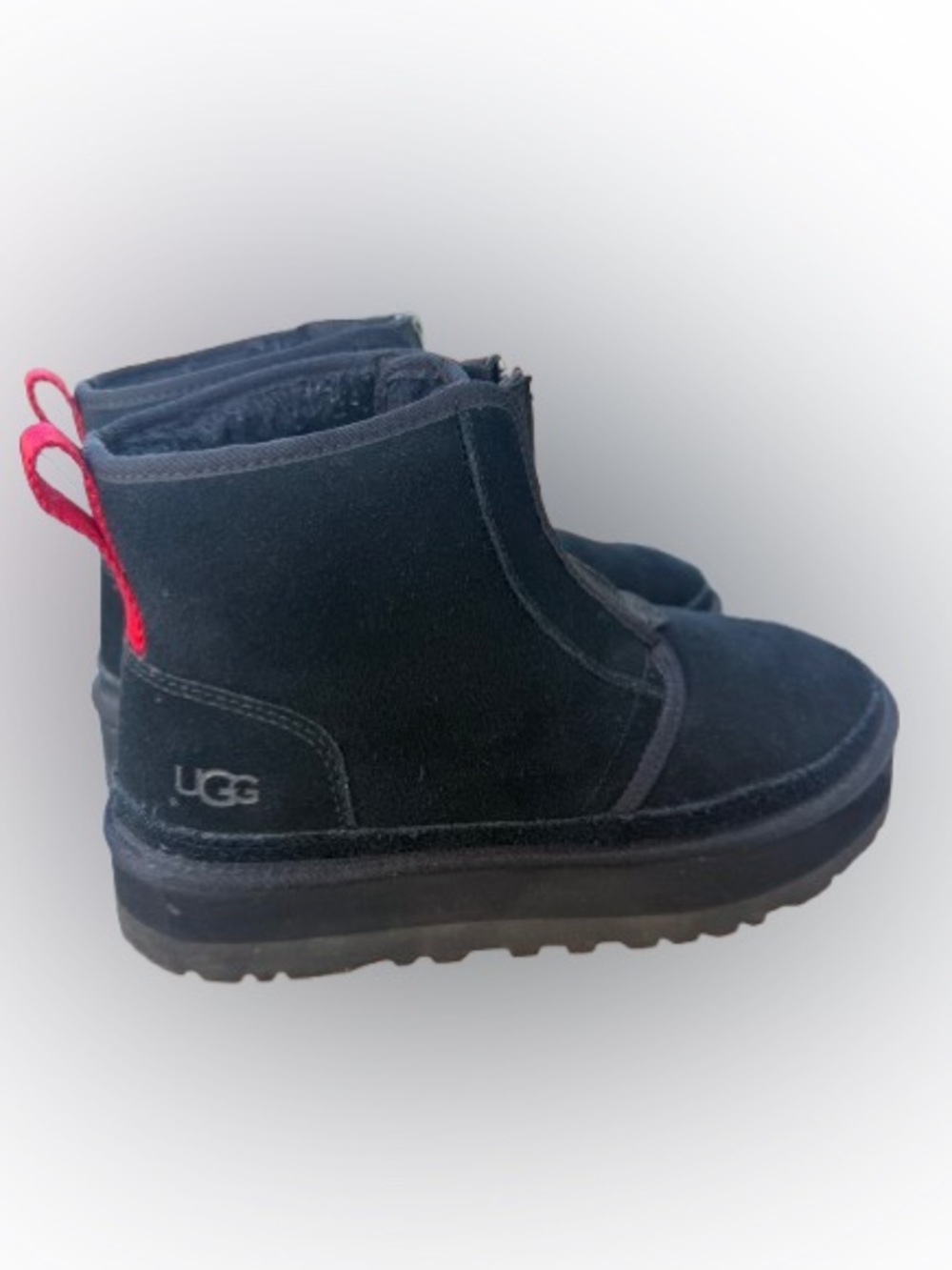 UGG Neumel Platform Zip Boots Black Suede Shearling Lined Womens 10 EU 41
